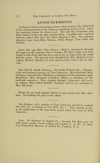 Announcements, January 1916