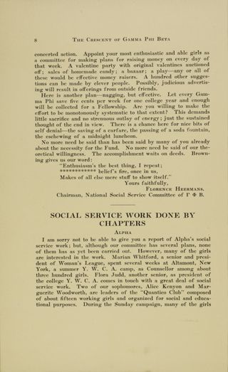 Social Service Work Done by Chapters: Alpha, January 1916