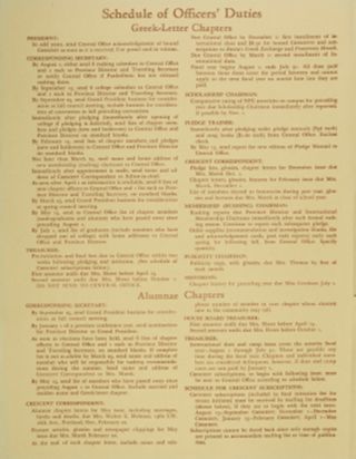 Schedule of Officers' Duties: Greek Letter Chapters, December 1949