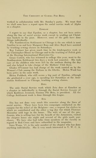 Social Service Work Done by Chapters: Epsilon, January 1916