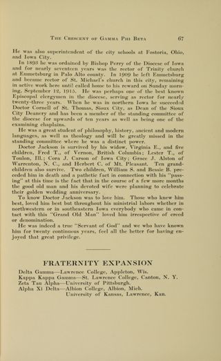 Fraternity Expansion, January 1916