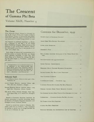 The Crescent, Vol. XLIX, No. 4, December 1949 Table of Contents