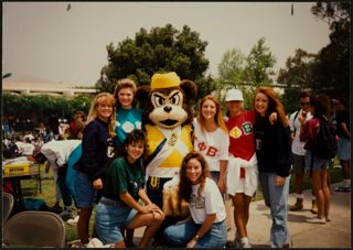 U.C. Riverside Bear With Delta Lambda Chapter Members Photograph, 1993