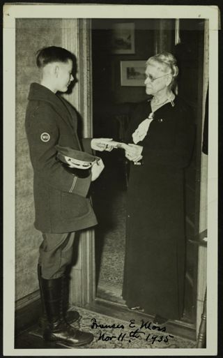 Frances E. Moss Receiving a Telegram Photograph, November 11, 1935