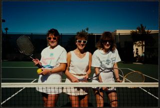 Three Members Playing Tennis at Convention Photograph, 1988