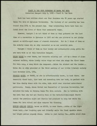 Toast to the Four Founders of Gamma Phi Beta, July 6, 1956