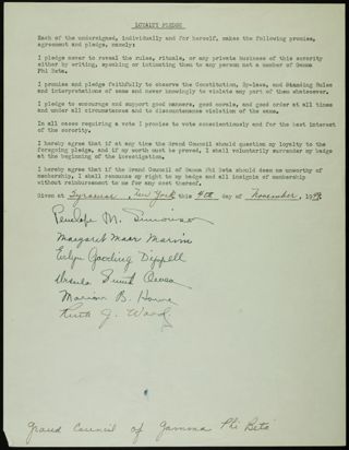 Grand Council of Gamma Phi Beta Loyalty Pledge, November 4, 1949