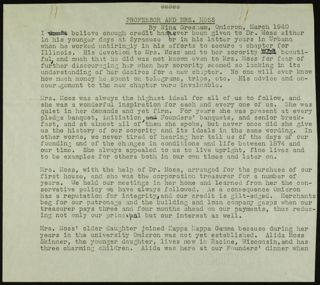 Professor and Mrs. Moss Information Sheet, March 1940