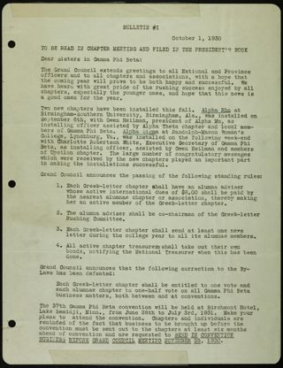Bulletin #1, October 1, 1930