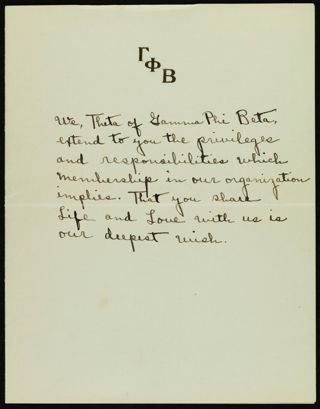 Theta Chapter Membership Invitation Note, October 1, 1917
