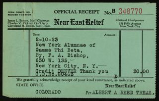 Near East Relief Official Receipt, February 10, 1923