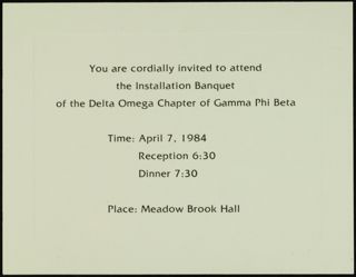 Delta Omega Chapter Installation Invitation, April 7, 1984