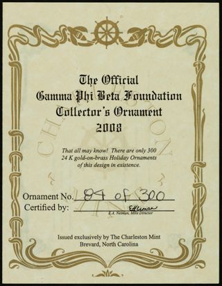 Gamma Phi Beta Foundation 50 Years Collector's Certificate, 2009