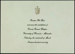 Gamma Gamma Chapter Installation Announcement Card, March 19, 1960