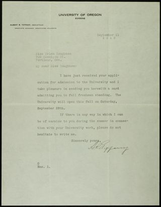 A.R. Tiffany to Miss Helen Houghton Letter, September 11, 1918