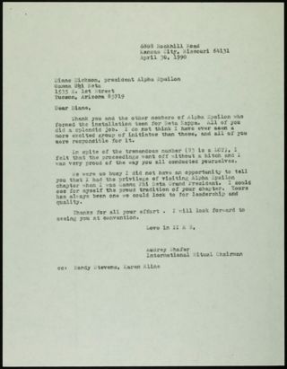 Audrey Shafer to Diane Dickson Letter, April 30, 1990