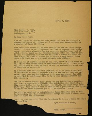 Executive Secretary to Miss Louise W. Wood Letter, April 8, 1930