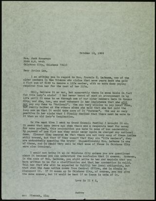 Audrey to Janice Lee Letter, October 10, 1969