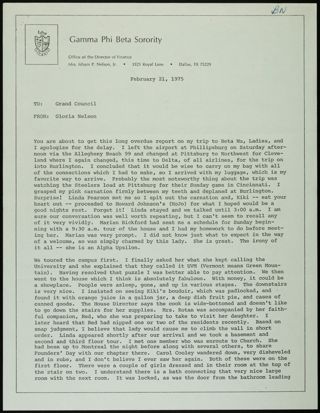 Gloria Nelson to Grand Council Memo, February 21, 1975