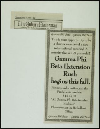 Gamma Phi Beta Extension Rush Begins This Fall Newspaper Clipping, May 18, 1995
