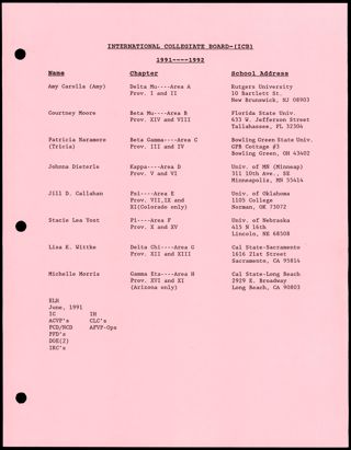 International Collegiate Board Newsletter, 1991-1992