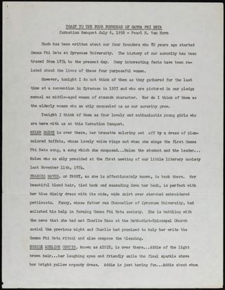 Toast to the Four Founders of Gamma Phi Beta, July 6, 1956
