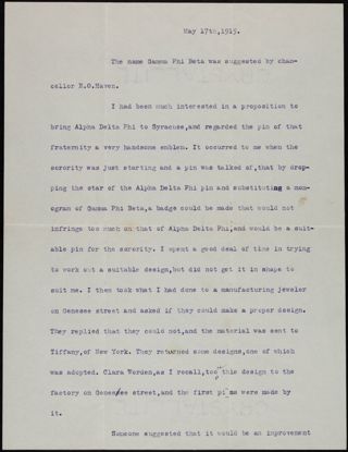 Gamma Phi Beta Badge Narrative History, May 17, 1915