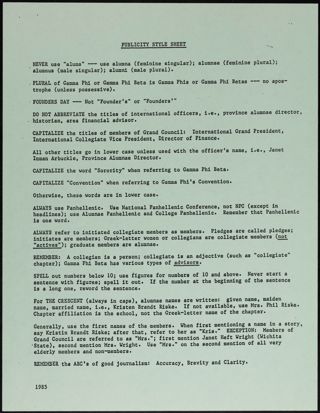 Publicity Style Sheet, 1985