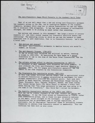 The Anti-Fraternity Image Which Prevails in the Academic World Today, 1988