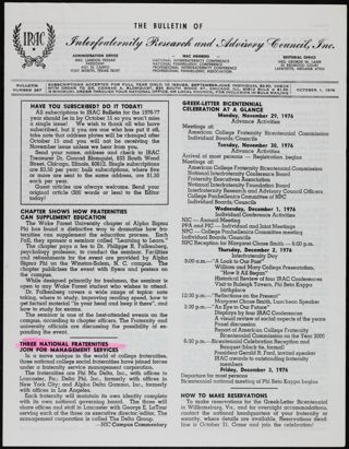 The Bulletin of Interfraternity Research and Advisory Council, Inc., No. 267, October 1, 1976