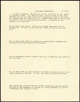 President Evaluation, April 10, 1988