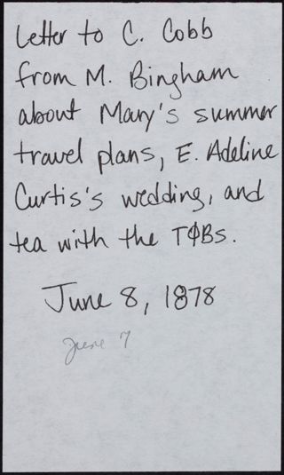 June 8, 1878 Letter Note
