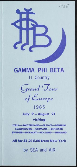 Gamma Phi Beta Sorority European Tour Pamphlet, 1965