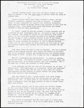 Presentation of Keepsake Gift to Gamma Psi Seniors From Waterloo, May 11, 1972