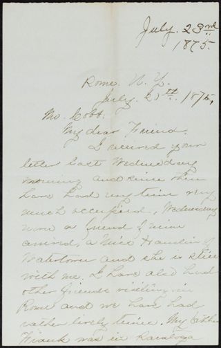 Mary A. Bingham to Unknown Letter, July 23, 1875