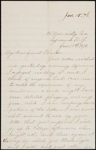 Minnie A. B. to Charlie Letter, January 13, 1878