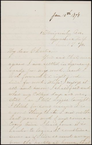 Minnie to Charlie Letter, January 8, 1878