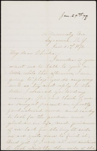 Minnie A. Bingham to Charlie Letter, January 31, 1878