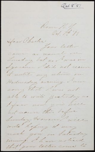 Minnie Bingham to Charlie Letter, October 7, 1881