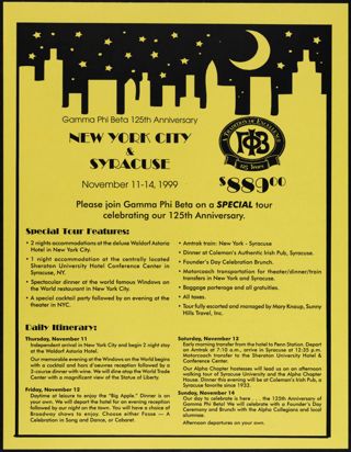Gamma Phi Beta 125th Anniversary New York City & Syracuse Program, November 11-14, 1999