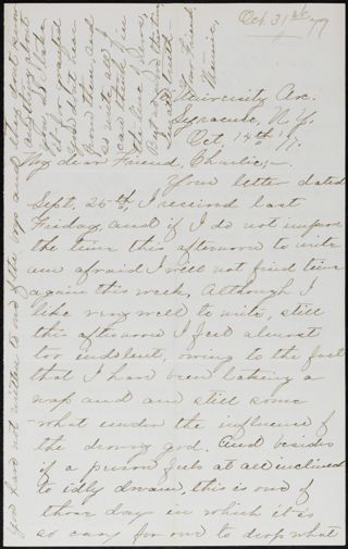 Minnie to Charlie Letter, October 14, 1877