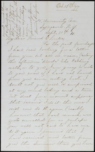 Minnie Bingham to Charlie Letter, September 30, 1877