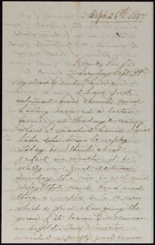 Minnie Bingham to Charlie Letter, September 26, 1877