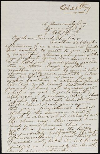 Minnie Bingham to Charlie Letter, October 7, 1877