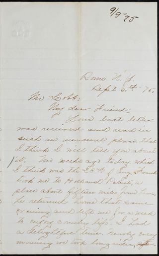 Minnie A. Bingham to Mr. Cobb Letter, September 6, 1875