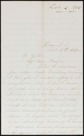 Minnie Bingham to Mr. Cobb Letter, October 11, 1875