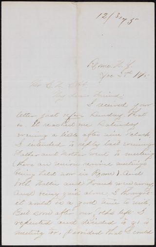 Minnie A. Bingham to Mr. C.N. Cobb Letter, December 2, 1875
