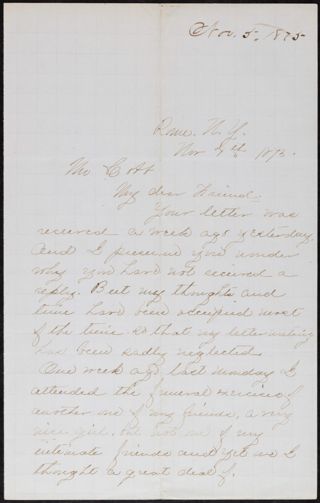 Minnie Bingham to Mr. Cobb Letter, November 4, 1875
