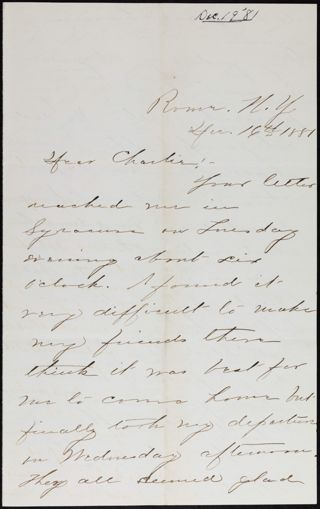 Minnie Bingham to Charlie Letter, December 16, 1881