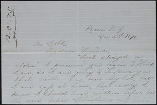 Minnie Bingham to Mr. Cobb Letter, December 29, 1875